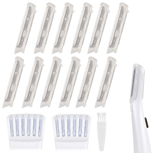 Set of white hair clippers with multiple attachments on a white background