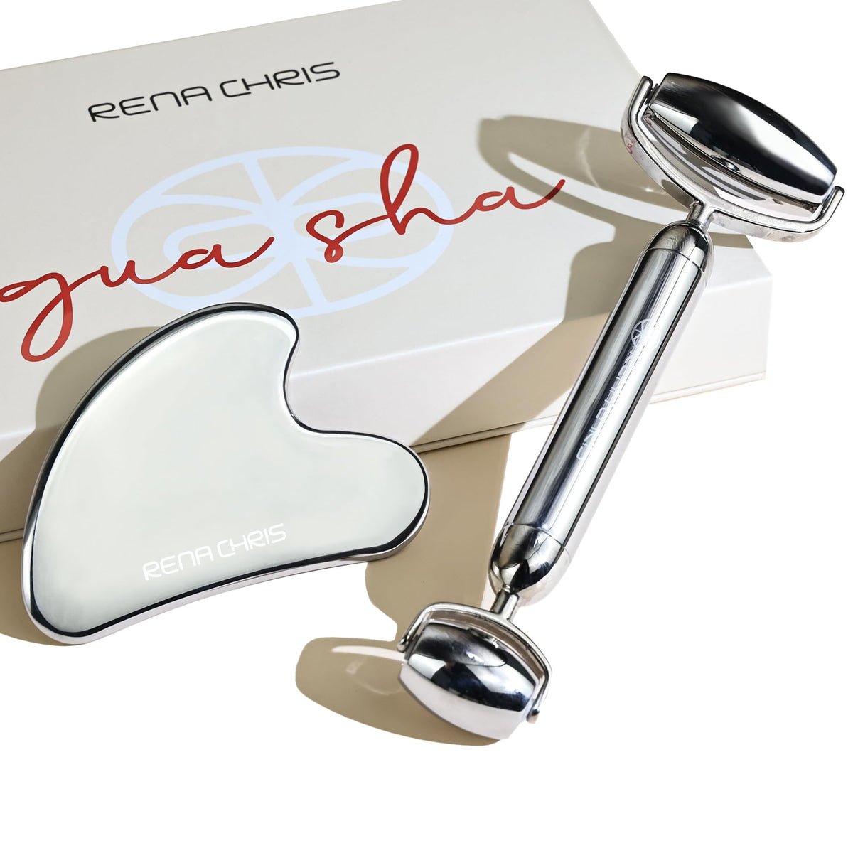 Rena Chris Face Roller & Gua Sha Set Stainless Steel Massage Tools product image