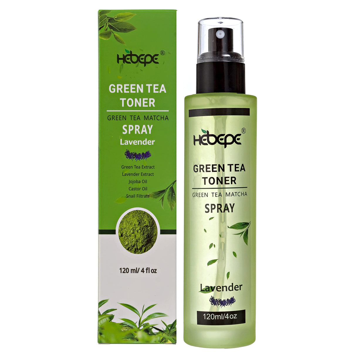 Hebepe Green Tea Matcha Facial Toner Mist with Lavender Refreshing and Soothing Face Toner with Jojoba Oil Castor Oil Snail Filtrate120ml
