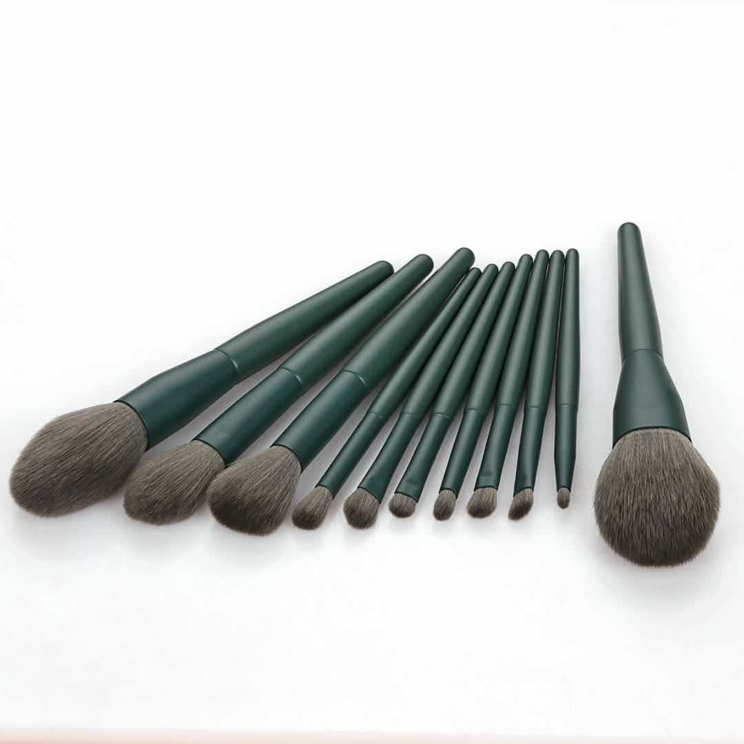 Yellow Zenvia Beauty makeup brush set with multiple brushes featuring yellow handles and soft bristle heads for cosmetics application.