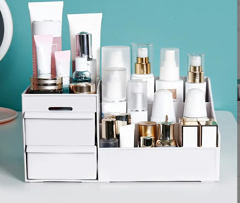 Zenvia Beauty multifunctional drawer storage box with multiple compartments for organizing cosmetics and beauty supplies.