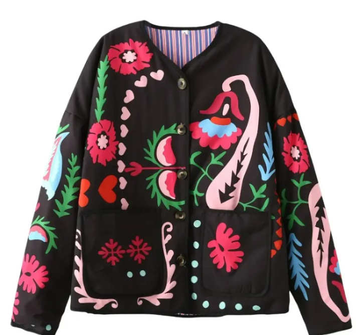 Women's Printed Pocket Cotton Jacket – product view 1