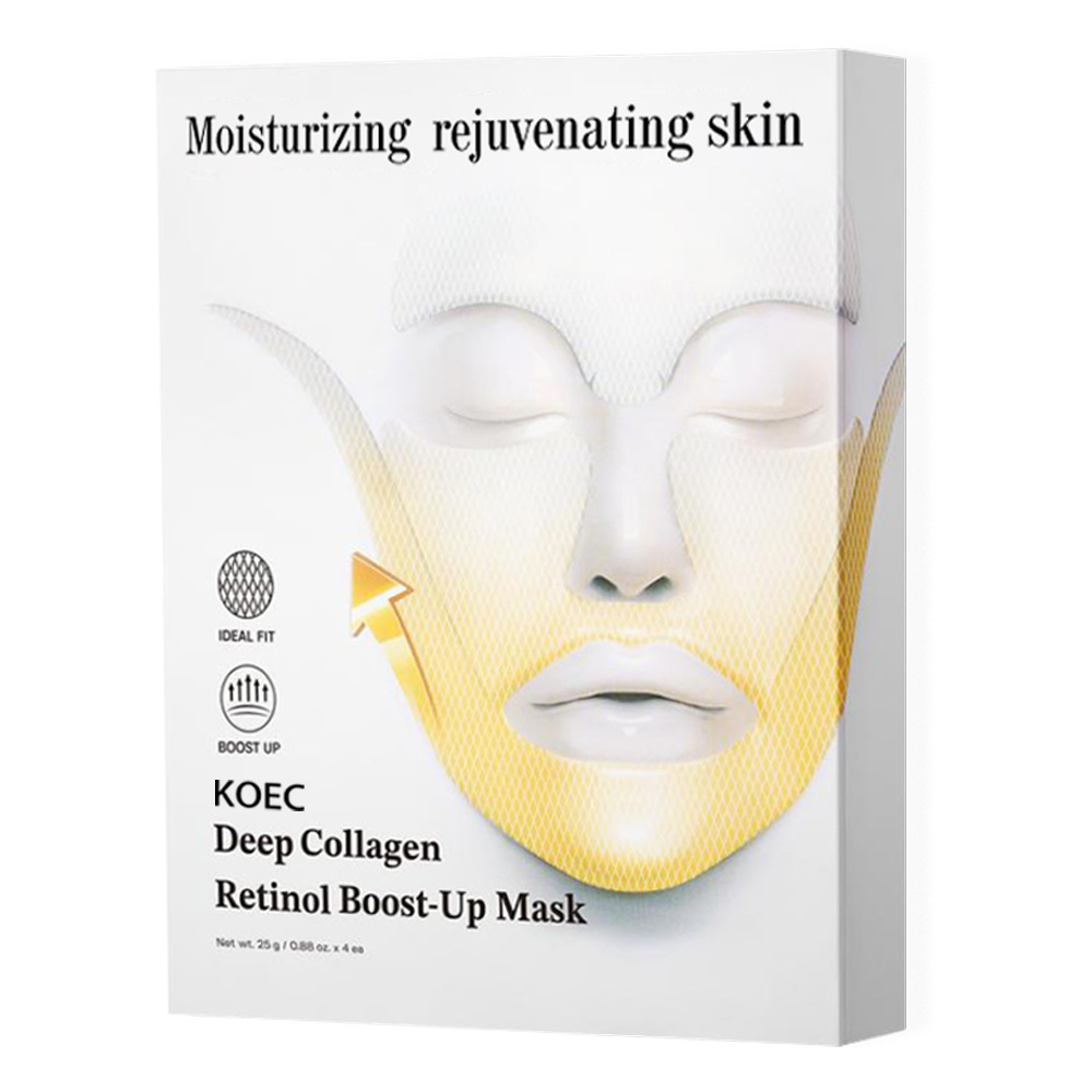 Zenvia Beauty collagen lifting face mask applied on a woman's face for firming and skin rejuvenation.
