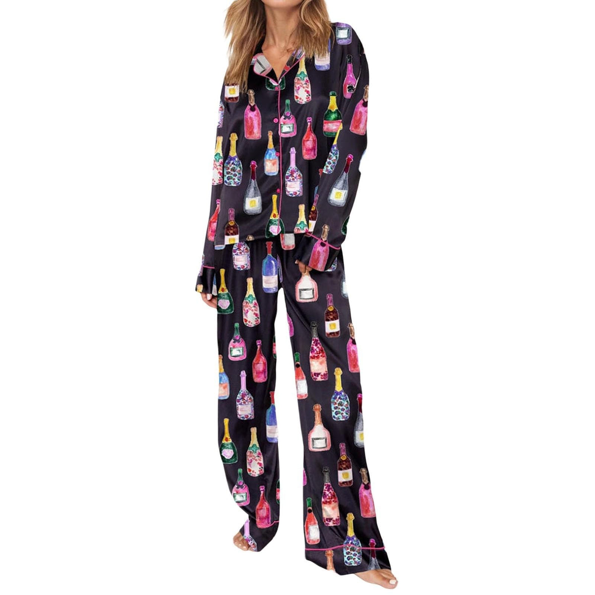 Women Clothing on Winter pjs Set Womens Silk pjs Pajamas Pink Pajamas Women — product view 2