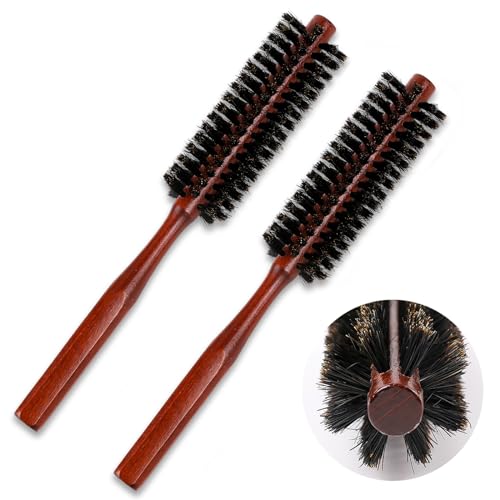 Boar Bristle Hair Brush 2 Pack Small Round Hair Brush Portable