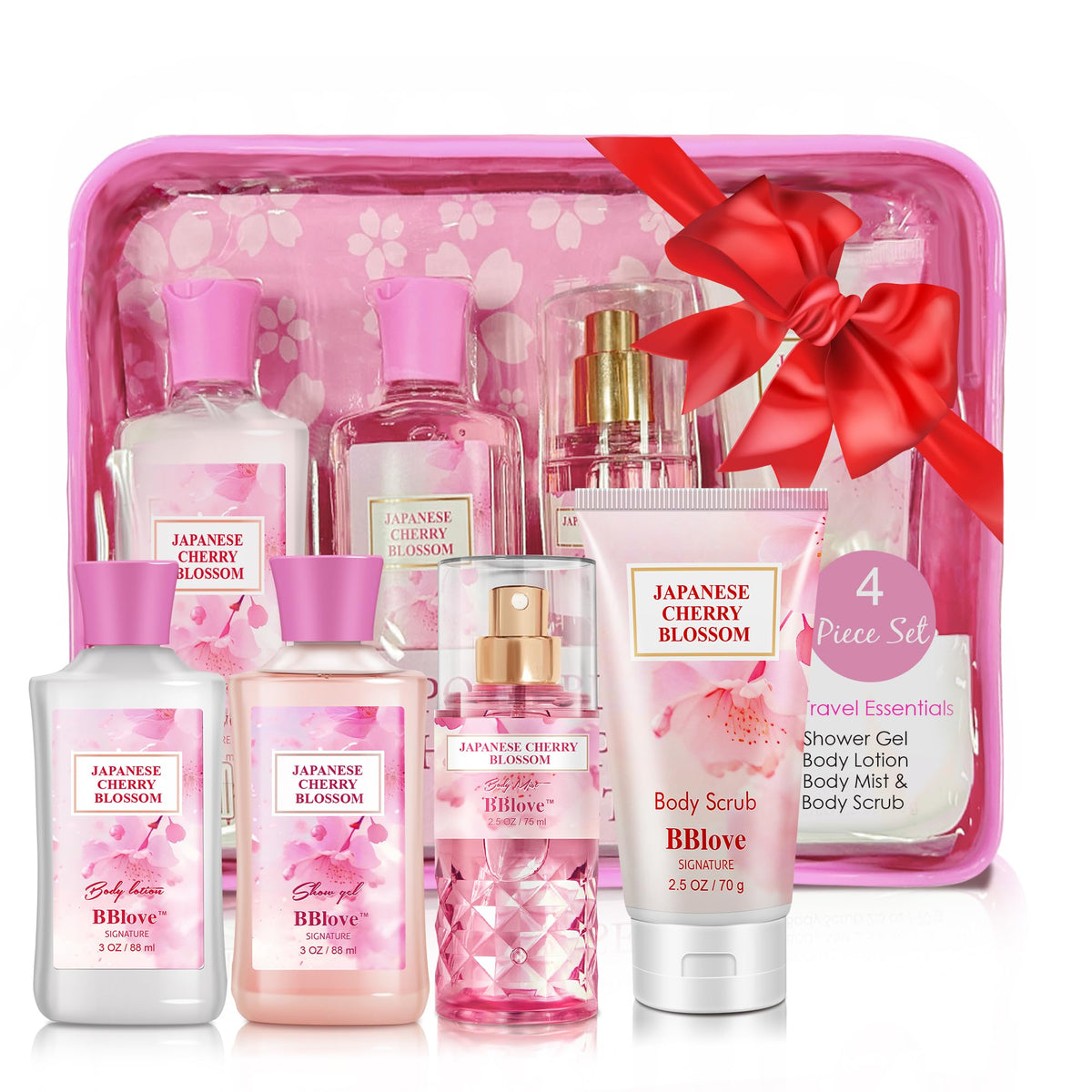 Bath and Body Set & Girls Japanese Cherry Blossom 4PCS Set for-Shower Gel — product view 1