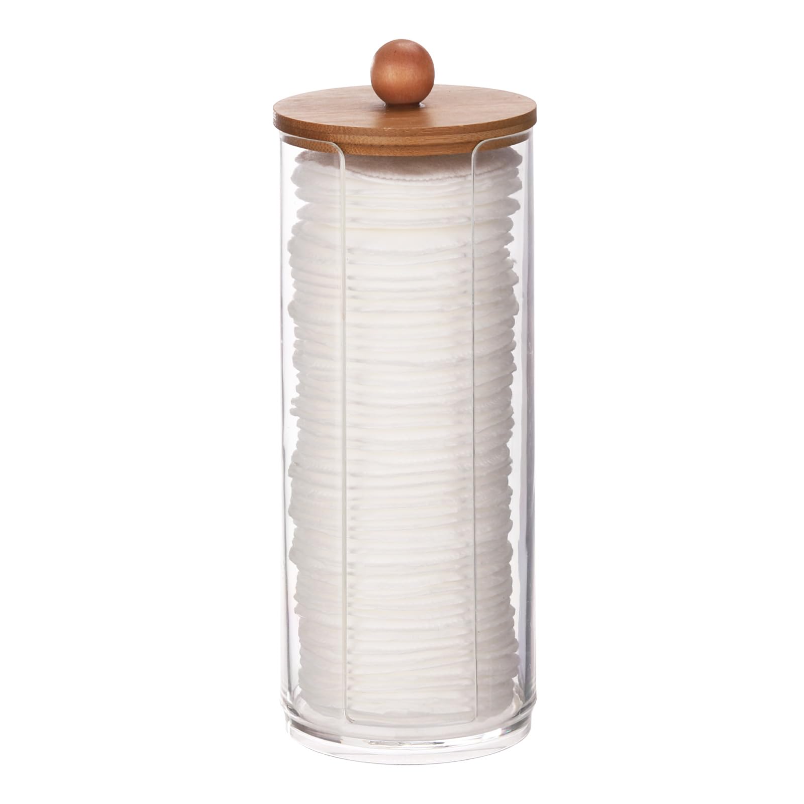 Tecbeauty Cotton Pads Holder Makeup Removers Organizer Bathroom Storage Cotton Rounds Clear Wood Lid