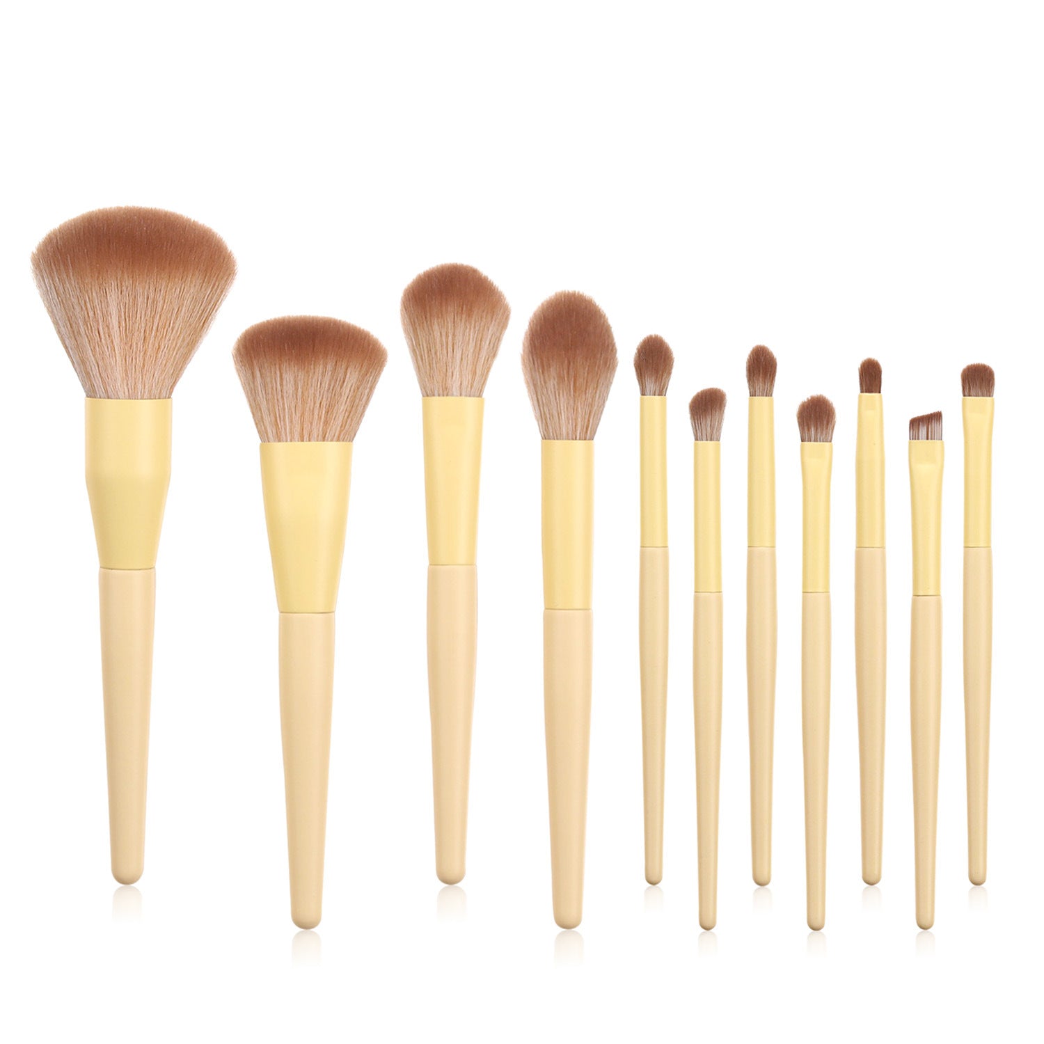 Zenvia Beauty yellow makeup brush set with several brushes featuring yellow handles and soft bristles for cosmetics application