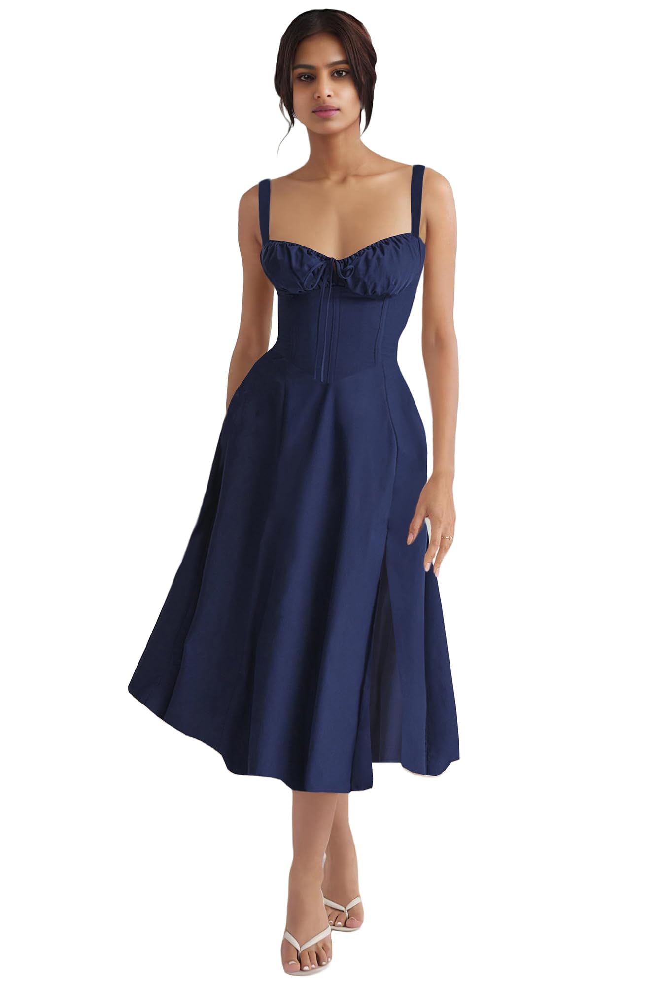 Zenvia Beauty Goldstitch women's floral midi dress with a fitted bodice and flowing skirt, vibrant floral pattern, elegant design.
