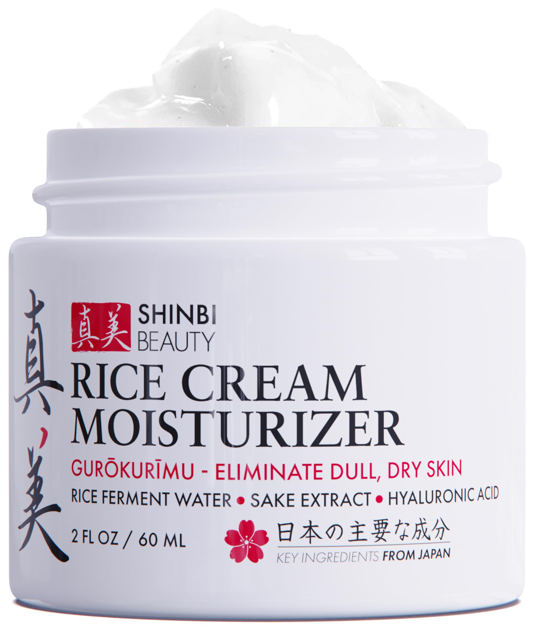 Japanese skincare rice face cream by Zenvia Beauty, showing a jar of Shinbi Beauty Rice Face Cream with a smooth, creamy texture.