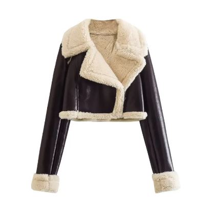 Women's Faux-Fur Collar PU Jacket – product view 2