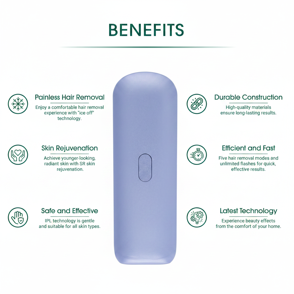Zenvia Beauty IPL hair removal device with sleek handheld design and control buttons for at-home hair removal treatment