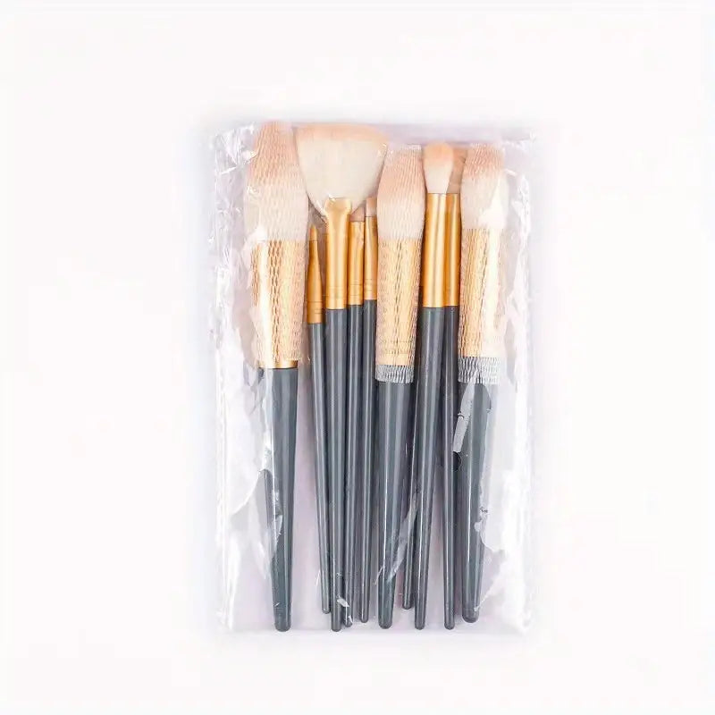 Zenvia Beauty 10-piece makeup brush set with various brushes for foundation, eyeshadow, and blush application.