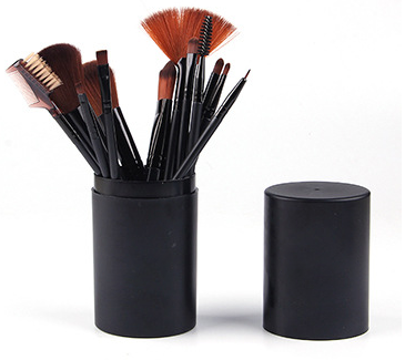 Zenvia Beauty 12-piece makeup brush set with various brushes for foundation, eyeshadow, and blending, arranged on a white background.
