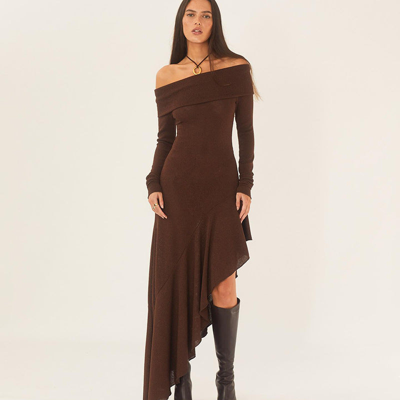 Women's ruffled long sleeve dress by Zenvia Beauty featuring elegant ruffle details and a flowing silhouette.