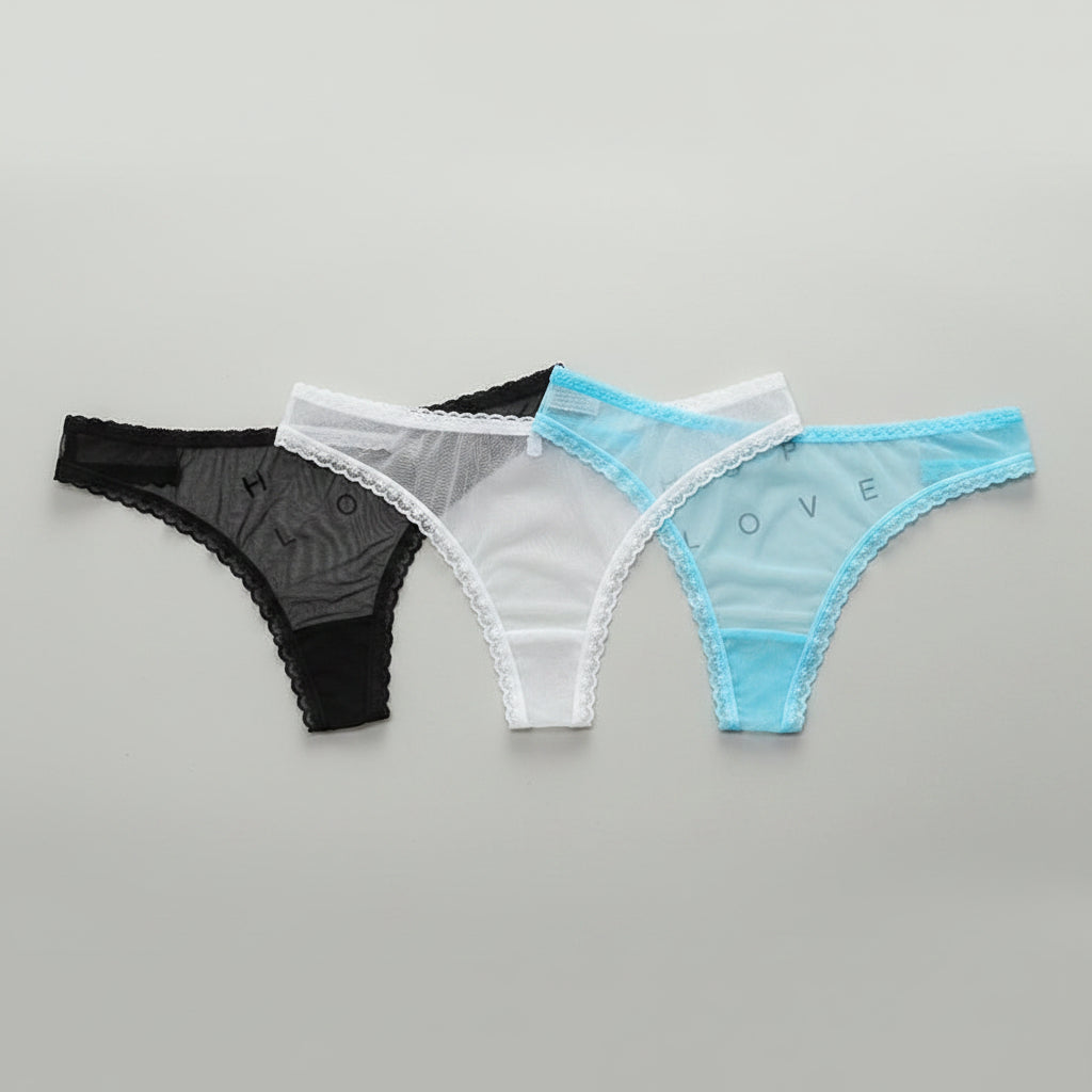 Transparent T-line panties by Zenvia Beauty featuring sheer fabric and minimalist design, displayed on a neutral background.