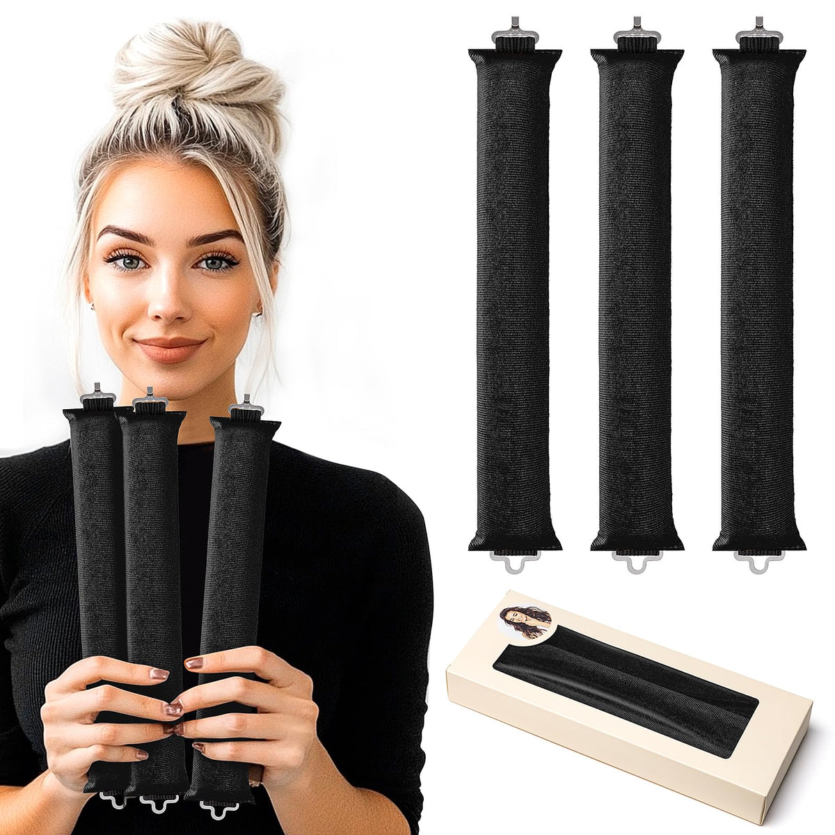 Black Satin Heatless Curling Set — product view 1