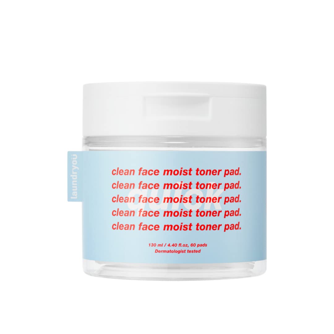laundryou Clean face Moist Toner pad Quick | Facial Toner Wipes for All Skin Type Cooling & Soothing Daily exfoliating Tested for Sensitive Skin 60pcs 130ml