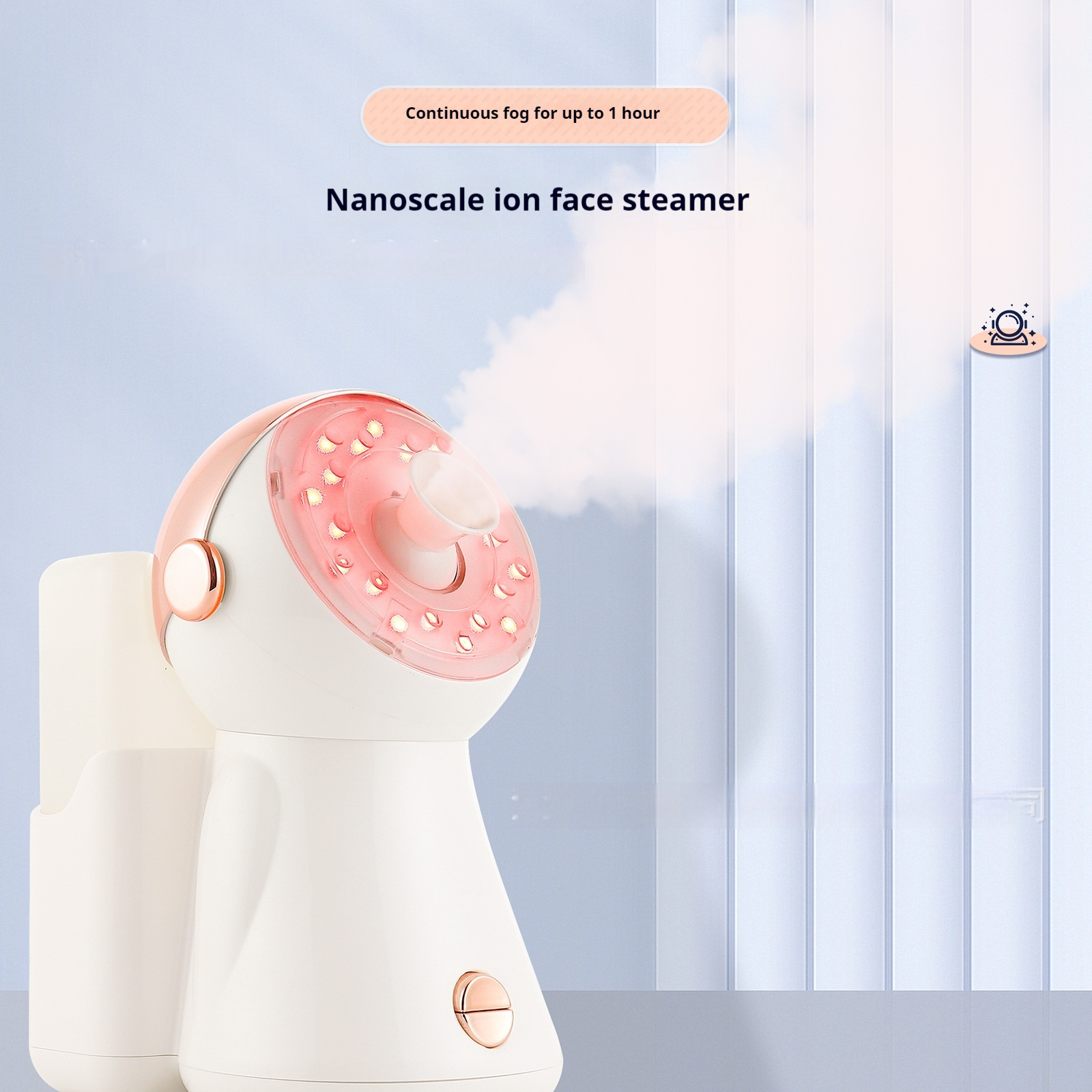 Zenvia Beauty Nano Facial Steamer Device emitting a fine mist for facial skin hydration and cleansing.
