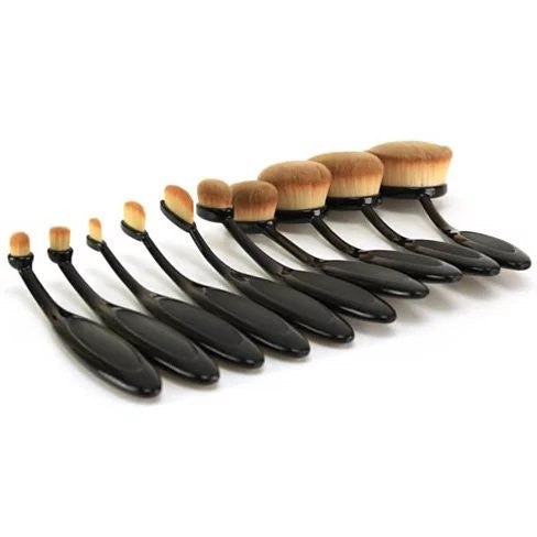 Zenvia Beauty 10-piece oval brush set with various makeup brushes displayed on a white background