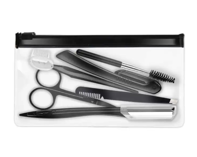Zenvia Beauty Black Eyebrow Trimming Set with scissors and grooming tools for precise eyebrow shaping and trimming.