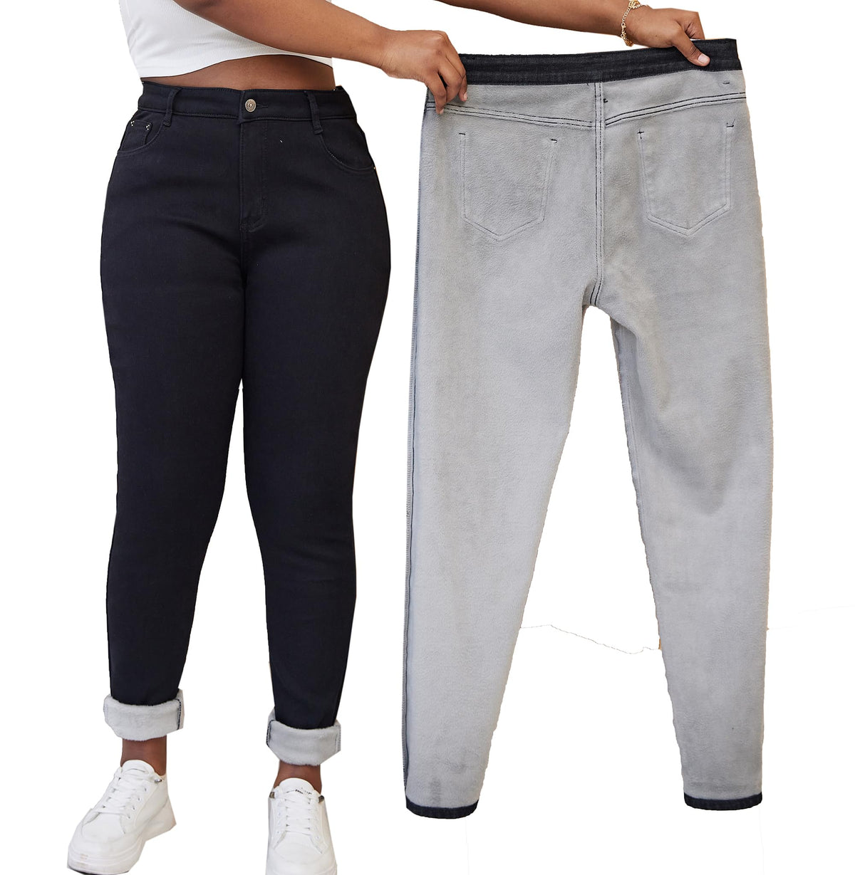zsangbee Womens Plus Size Fleece Lined Jeans Winter Thermal Skinny Flannel Lined Denim Jean — product view 1