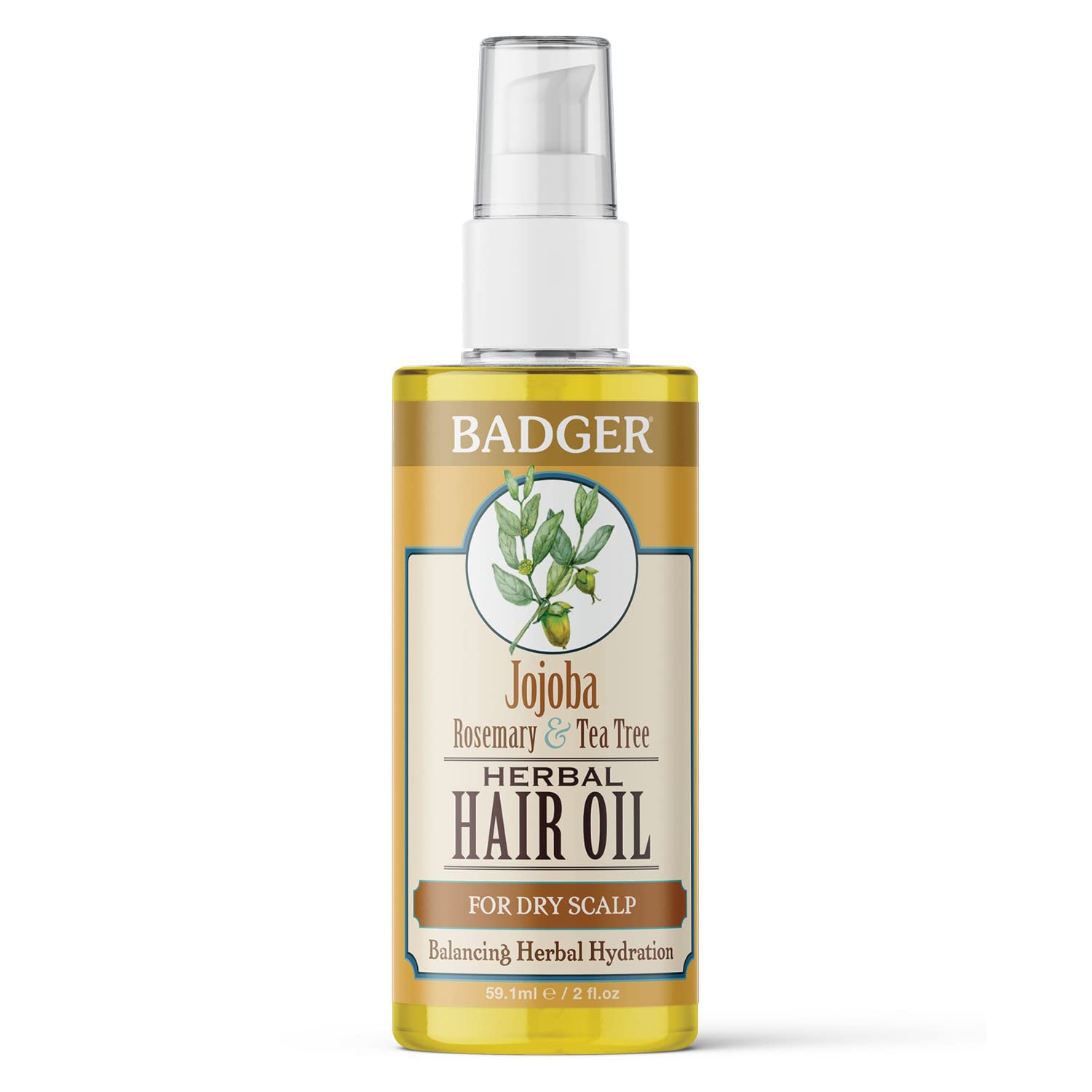 Badger - Jojoba Hair Oil with Organic Tea Tree Oil and Organic Rosemary Oil for Dry Scalp Treatment - Moisturizer Hair Oil 2 fl oz