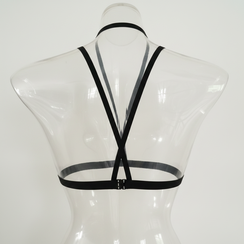 Zenvia Beauty bra straps and accessories in black with adjustable clasps and decorative details, designed for stylish support.