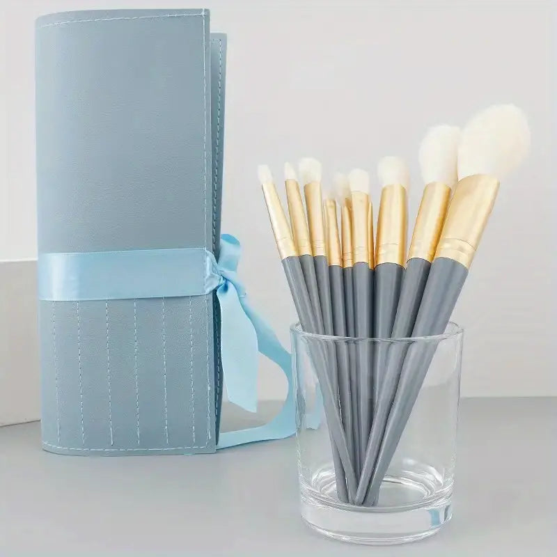 Zenvia Beauty 10-piece makeup brush set with various brushes for foundation, eyeshadow, blush, and contouring on a clean background.