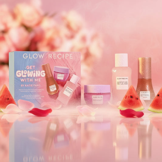 Glow Recipe skincare product set with packaging on a white background