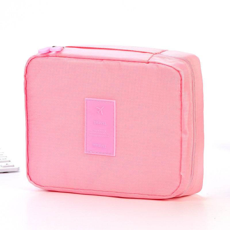 Portable Zenvia Beauty cosmetic travel bag with multiple compartments and zipper closure, ideal for organizing beauty essentials.