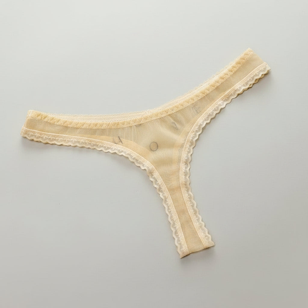 Transparent T-line panties by Zenvia Beauty, featuring delicate sheer fabric and a sleek T-shaped design.
