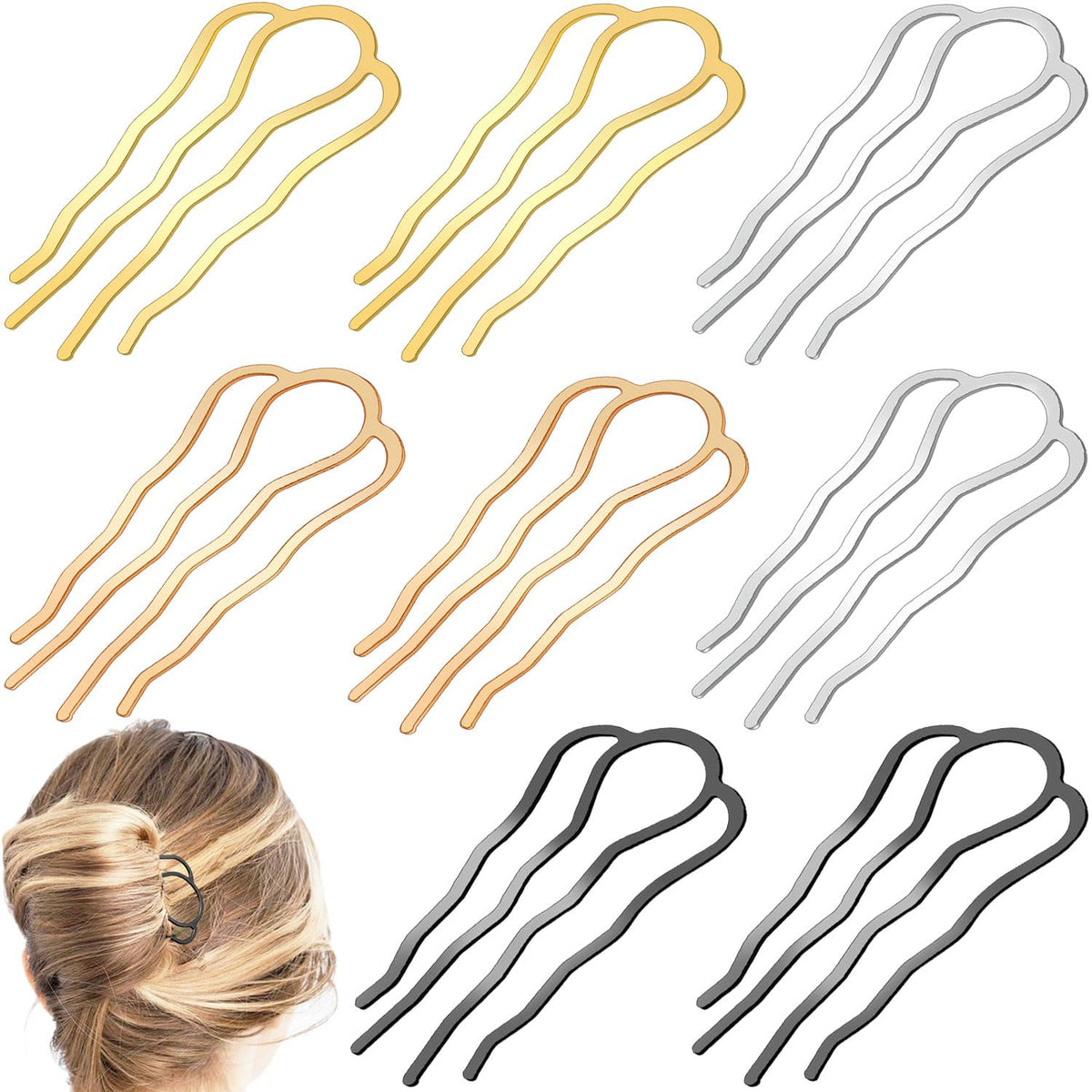 8 Pieces Hair Side Combs Metal Hair Fork Clip Hair Pins for Buns Hair Updo — product view 4