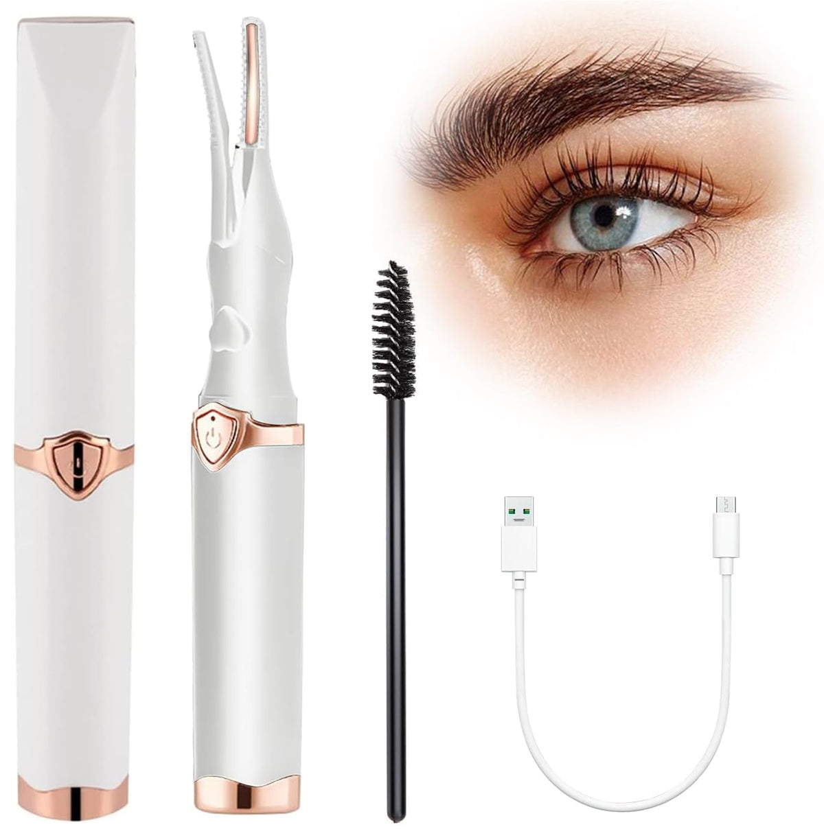 Heated Eyelash Curler Portable Eyelash Curler Eyelash Mini Electric Eyelash Curler Rechargeable Quick Curling Long-Lasting Makeup Tools Gift for Women Girls (White)