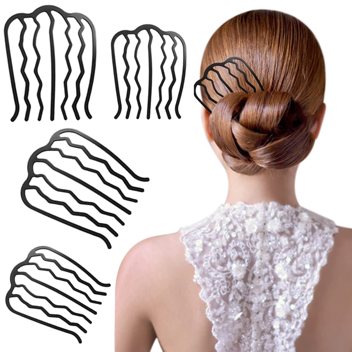 4 Pieces Hair Side Combs Vintage Hair Fork Clip U Shape French Twist Hair Pin — product view 4
