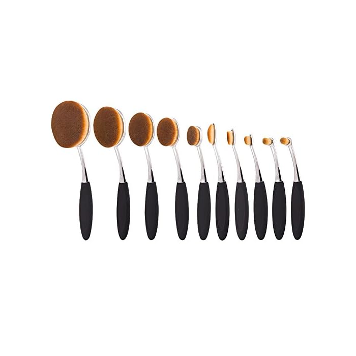 Zenvia Beauty 10-piece oval brush set with various makeup brushes arranged on a white background.