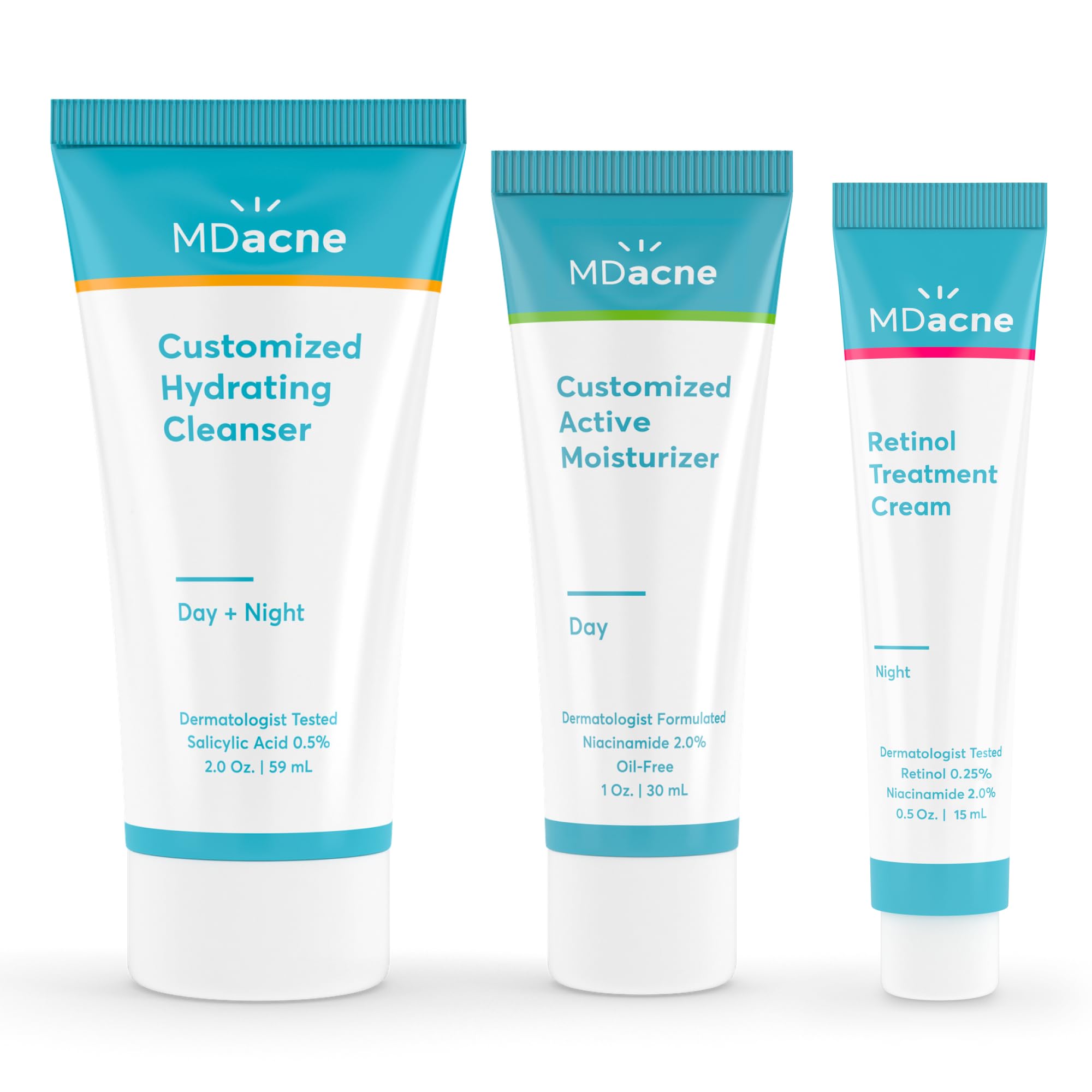 MDacne 3 Step Retinol Acne Kit - Retinol Cream 0.25% Salicylic Acid Cleanser Niacinamide Moisturizer - Plant-Based kit for Hormonal Acne Blemishes Wrinkles 60 Day Acne Kit + Pimple Patch Gift