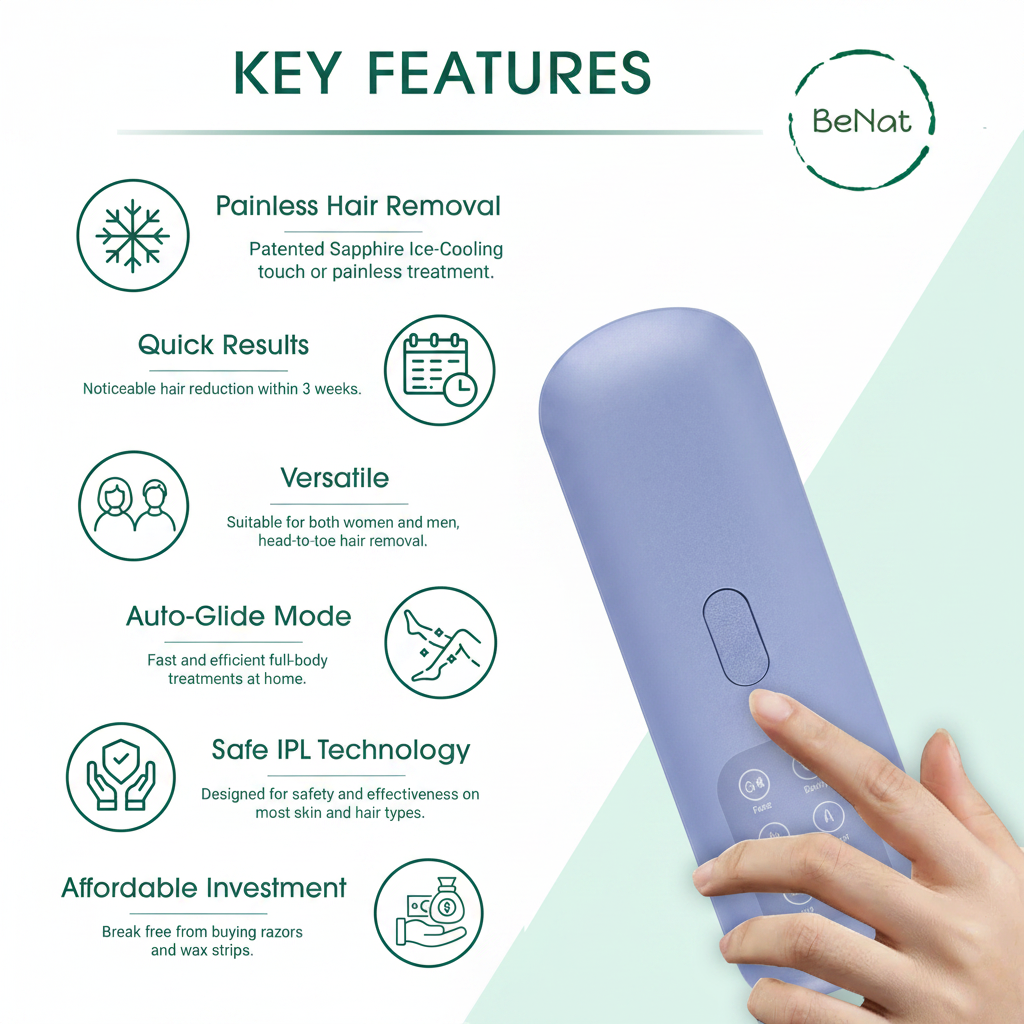 Zenvia Beauty IPL Hair Removal Device with a sleek design and control panel for at-home hair removal treatment.