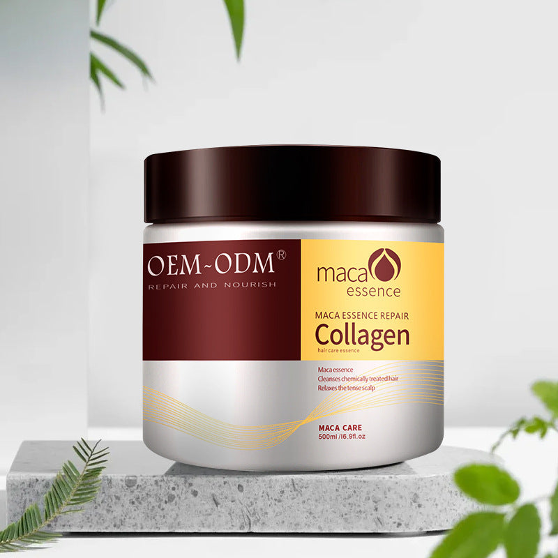 Zenvia Beauty Collagen Hair Repair Mask applied to hair, showcasing smooth, shiny strands for nourishing hair treatment.