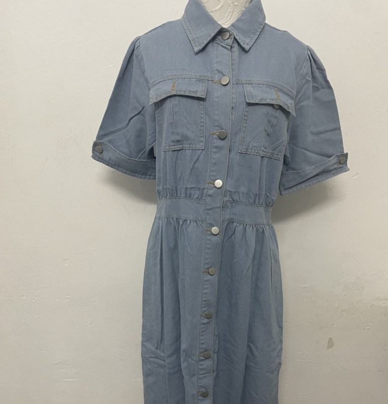 Women's casual denim dress by Zenvia Beauty, featuring a relaxed fit, classic blue denim fabric, and stylish design details.