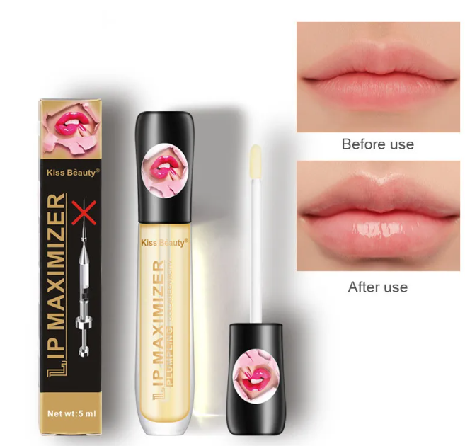 Zenvia Beauty Lip Oil Maximizer applied on lips, showcasing a glossy, nourishing lip treatment for a fuller, hydrated look.