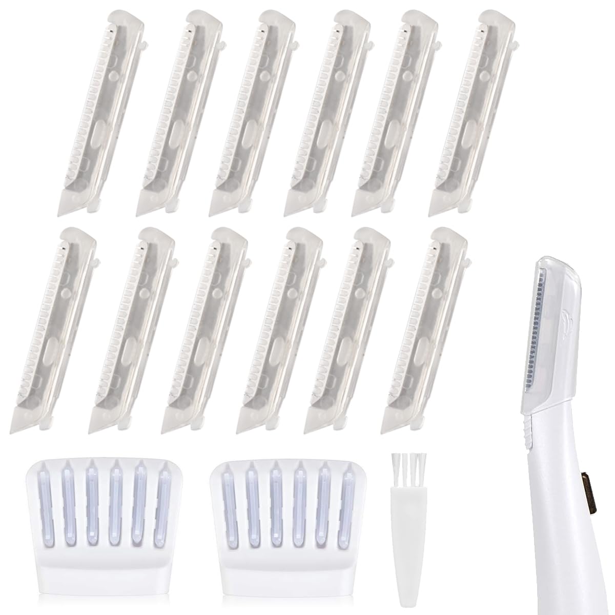 12-pack replacement heads for Finishing Touch Flawless Dermaplane Glo by Zenvia Beauty, shown in a close-up image.