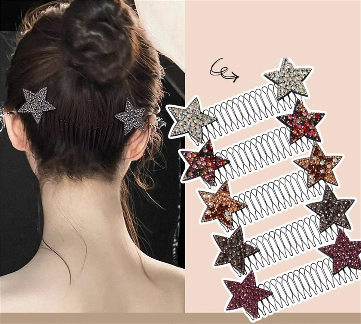 5 Pcs Star Hair Clips Metal Wire Combs — product view 3
