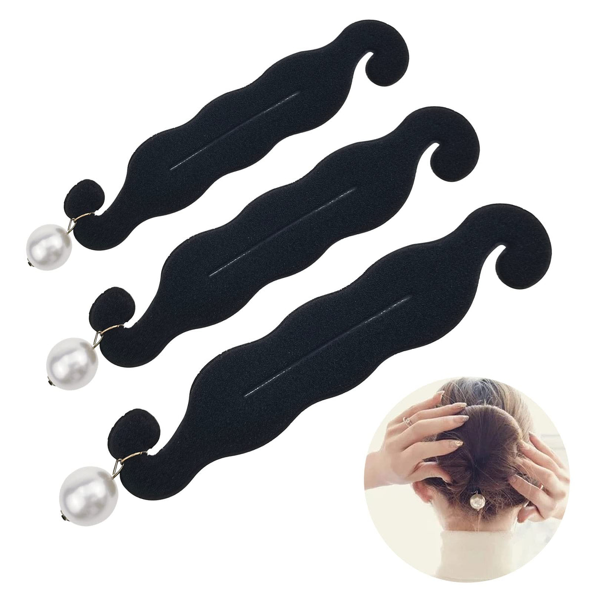 3 PACK Pearl Hair Bun Makers — product view 2