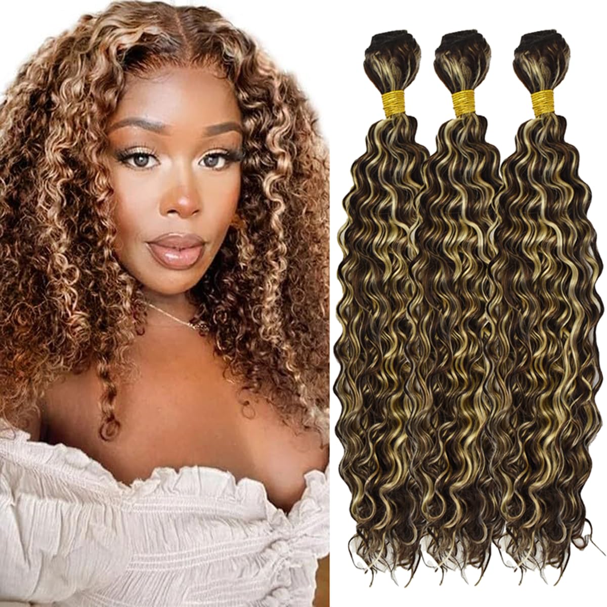 Brazilian Deep Wave bundles by Zenvia Beauty, showcasing lush, deep wave hair extensions in natural brown tones.