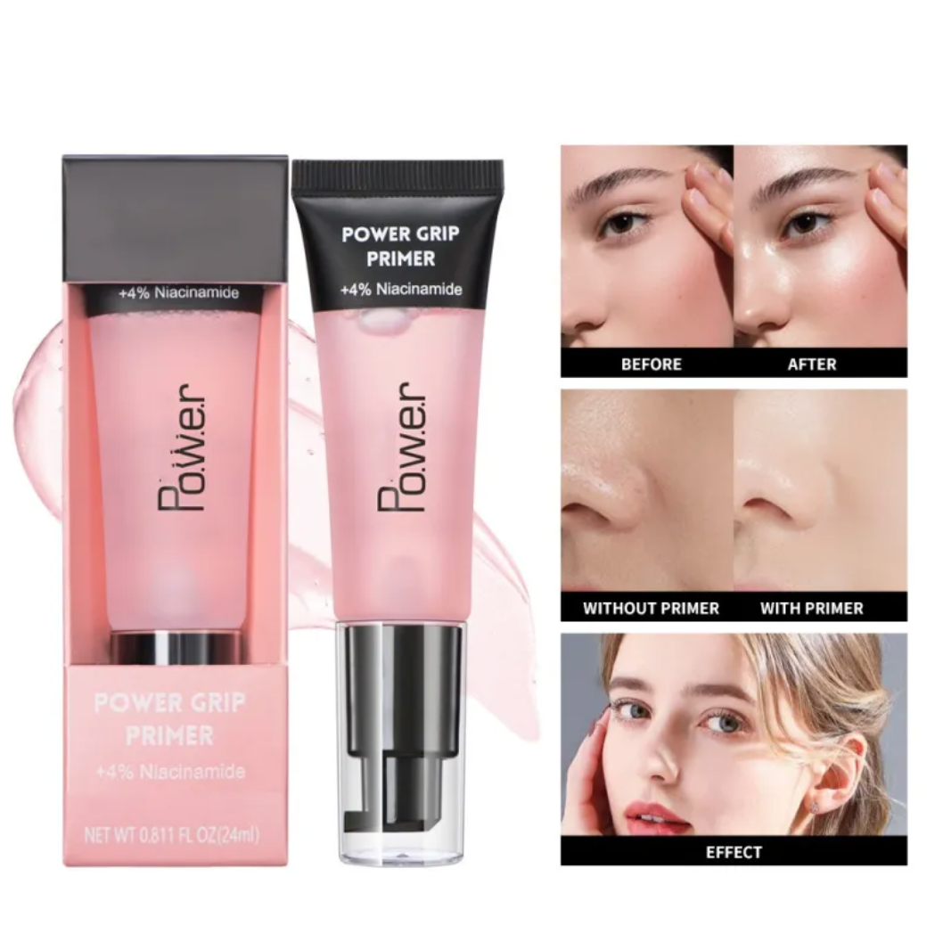 Zenvia Beauty Invisible Pore Blur Gel in a sleek tube, demonstrating its smooth texture and pore-blurring formula.