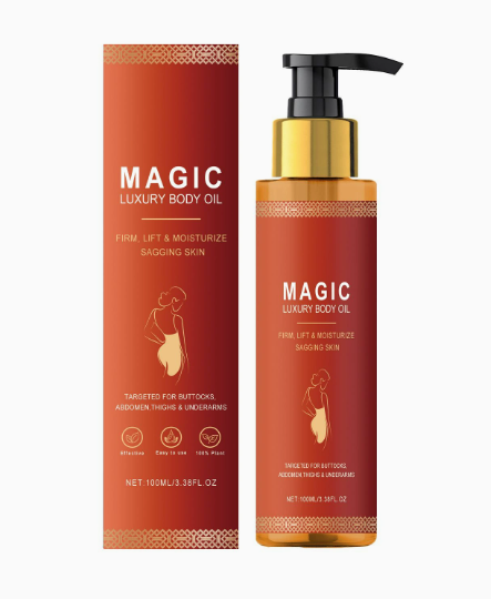 Zenvia Beauty Magic Body Oil Glow bottle with a sleek design, showcasing the luxurious oil for radiant skin.