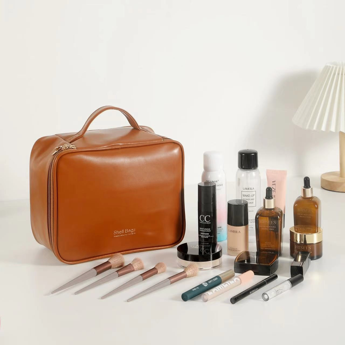 Double Layer PU Leather Makeup Storage Bag product image