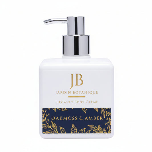Jardin Botanique organic body crème bottle with pump on a white background