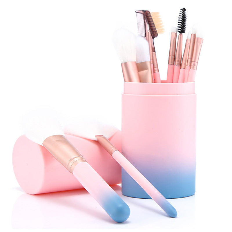 Zenvia Beauty 12-piece makeup brush set with various brushes for foundation, eyeshadow, and blending on a white background.